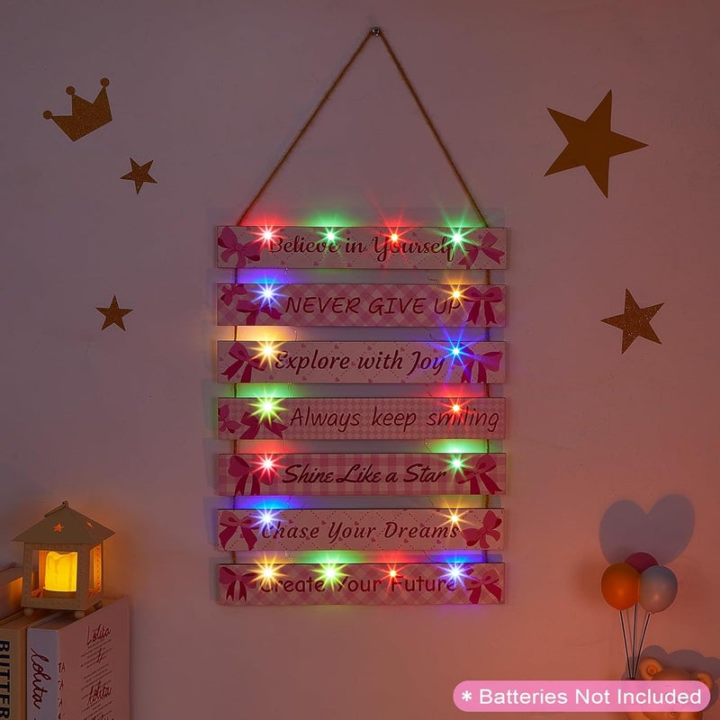 FIOBEE Girls Room Décor for Teen Girls Boys with LED Light Wall Decor for Bedroom Motivational Inspirational Wall Art Room Decoration for Kids Studyroom, 8 Kinds of Lights, Pink Bow - Image 3